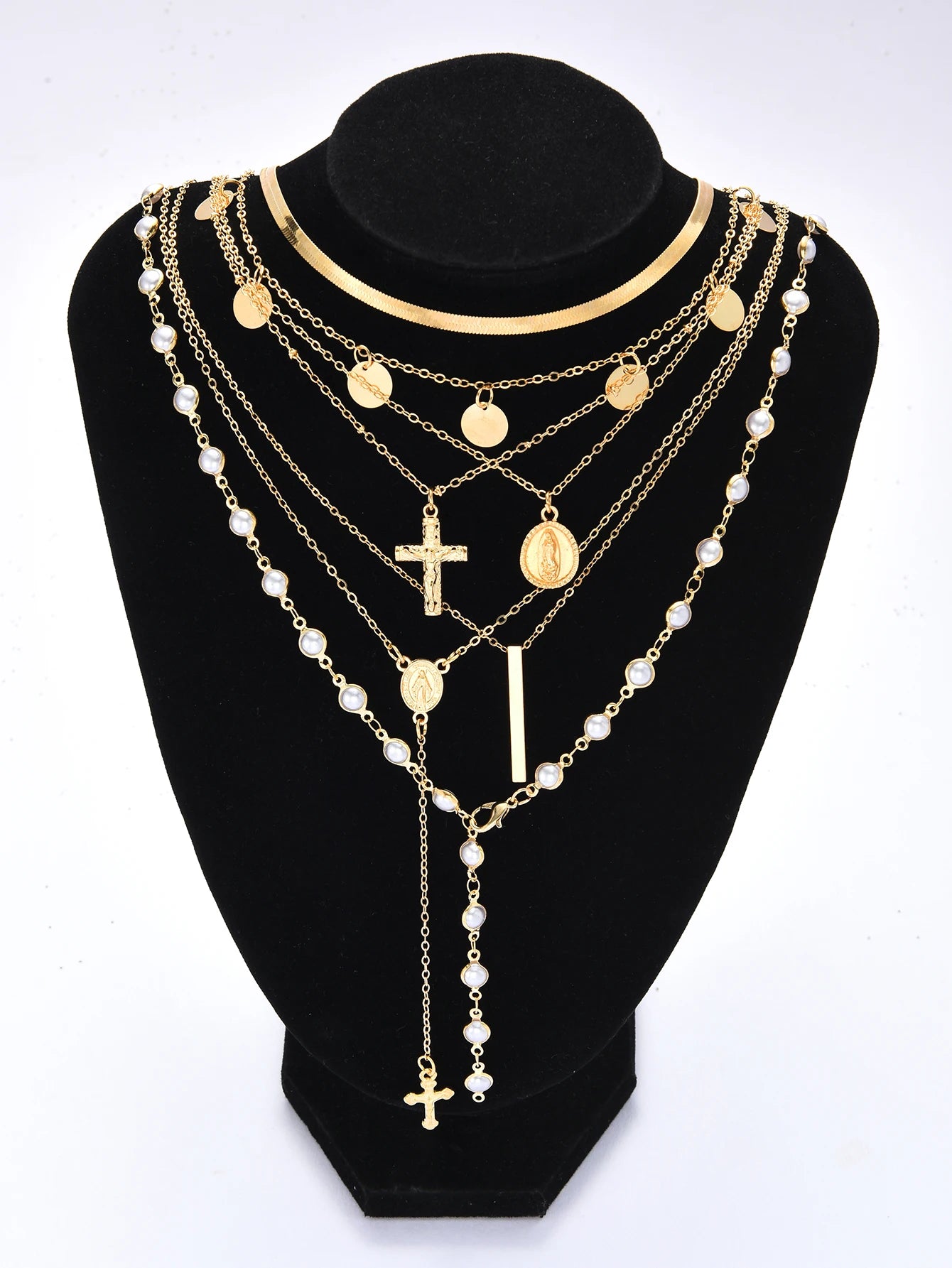 Layered Gold Necklace Set — 7 Pieces