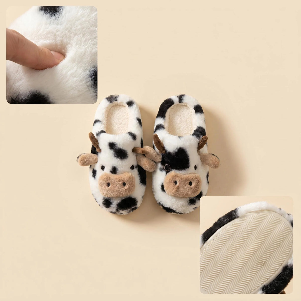 3D Cow Plush Slippers — Cosy Cartoon House Shoes