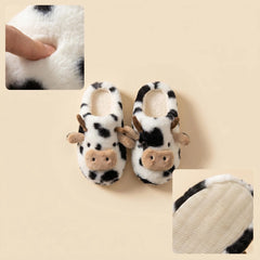 3D Cow Plush Slippers — Cosy Cartoon House Shoes