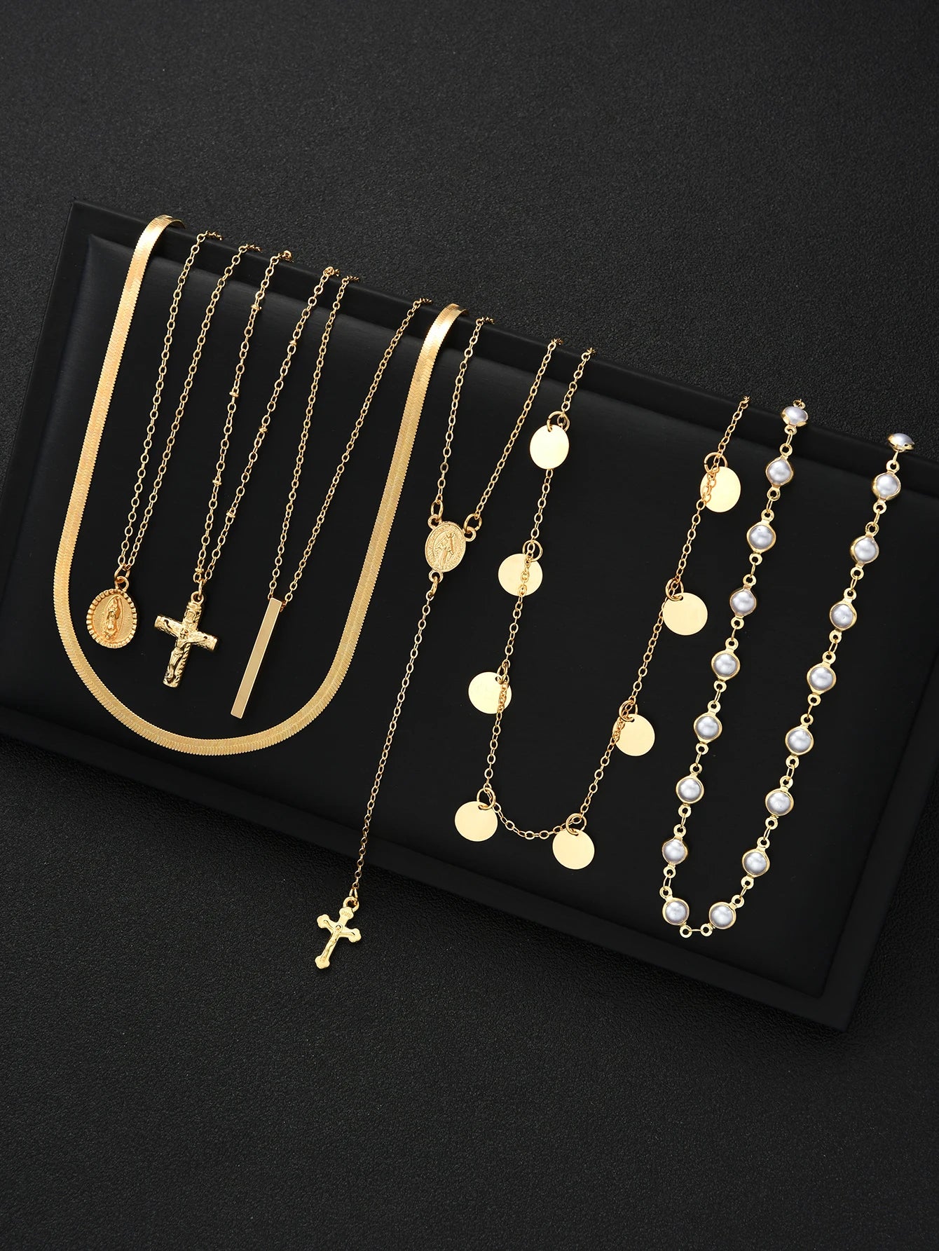 Layered Gold Necklace Set — 7 Pieces