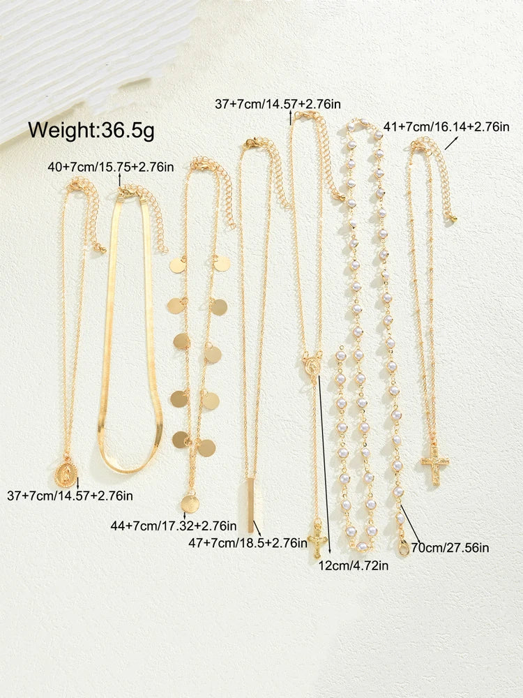 Layered Gold Necklace Set — 7 Pieces