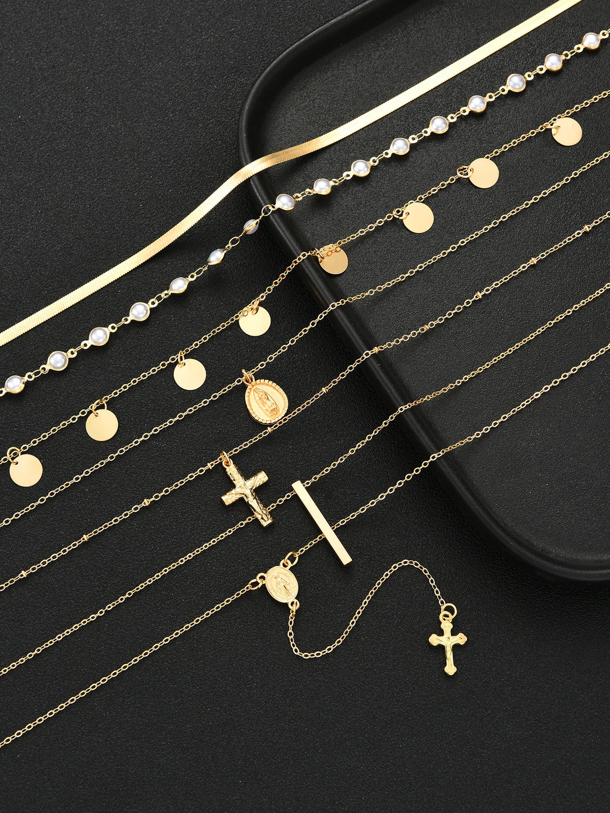 Layered Gold Necklace Set — 7 Pieces