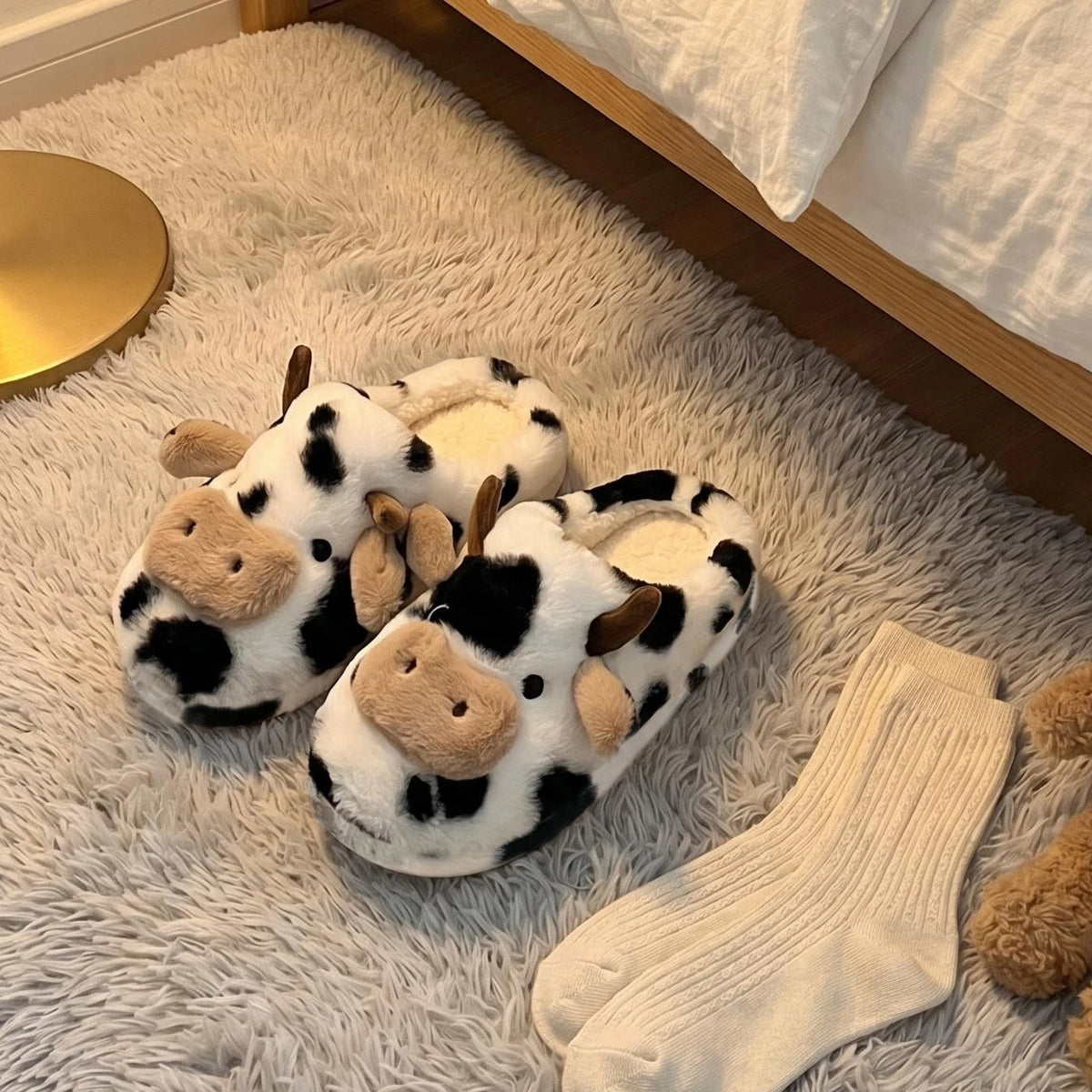 3D Cow Plush Slippers — Cosy Cartoon House Shoes