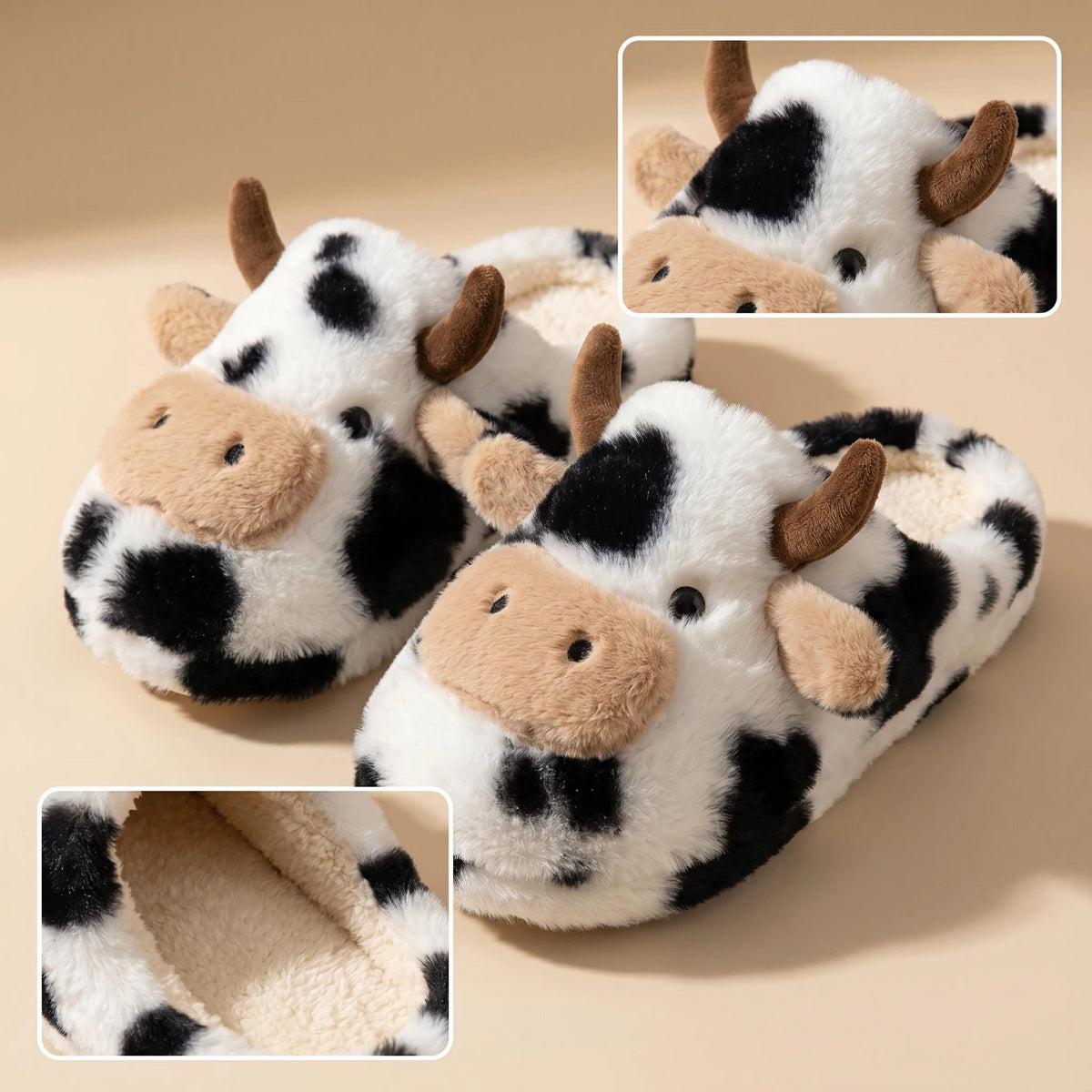 3D Cow Plush Slippers — Cosy Cartoon House Shoes