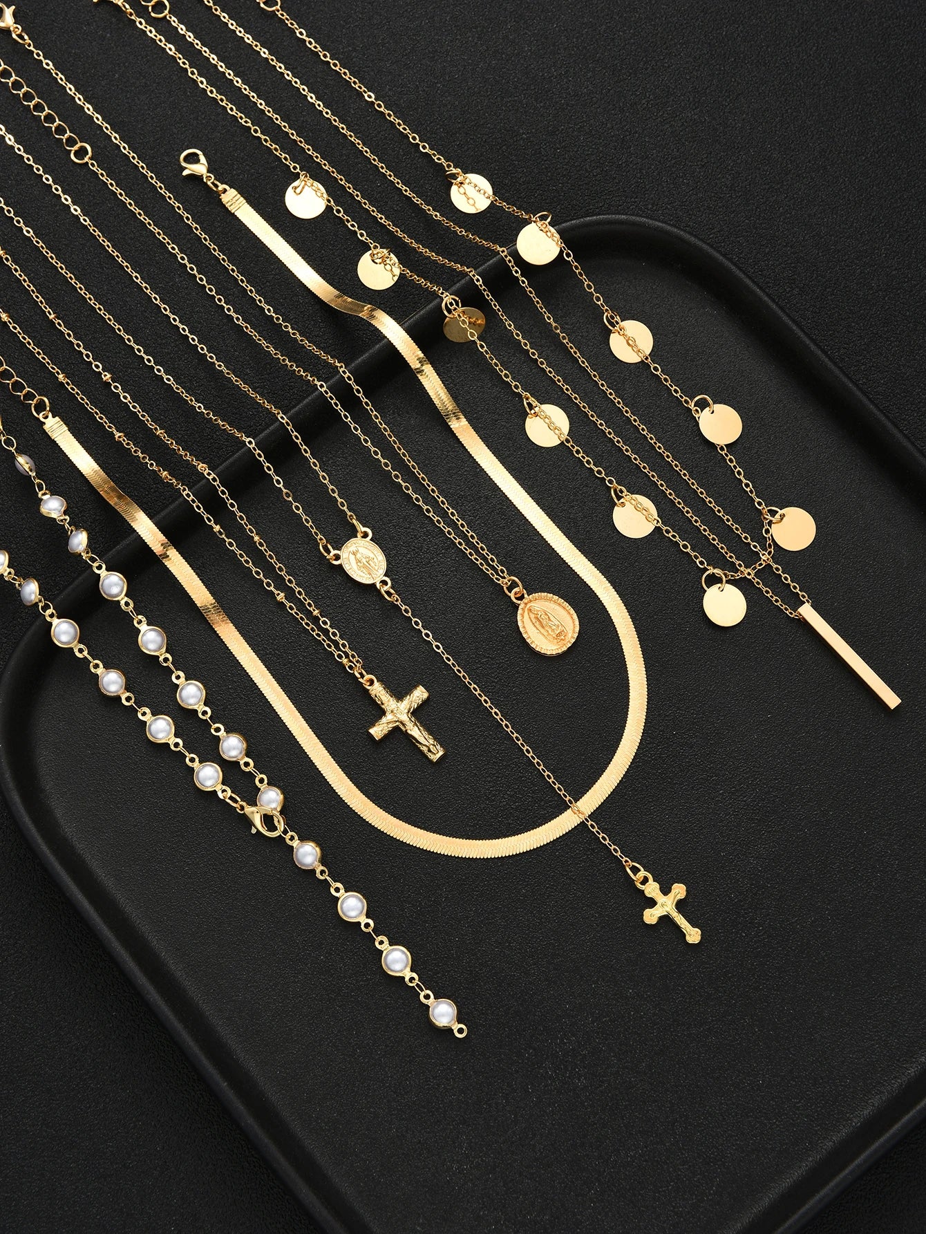 Layered Gold Necklace Set — 7 Pieces