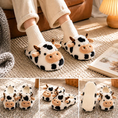 3D Cow Plush Slippers — Cosy Cartoon House Shoes